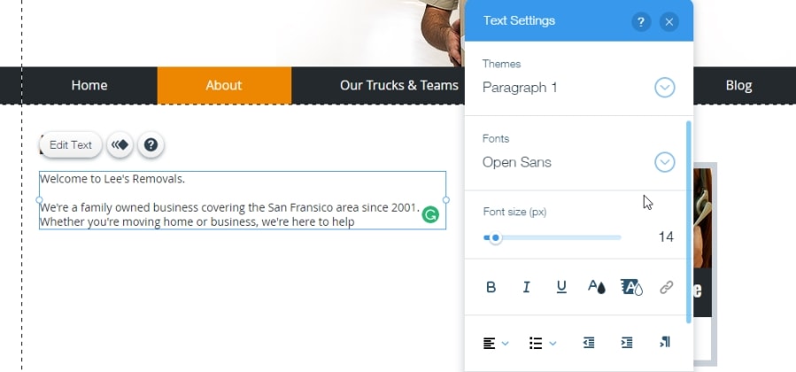 Editing a piece of text on a Wix site
