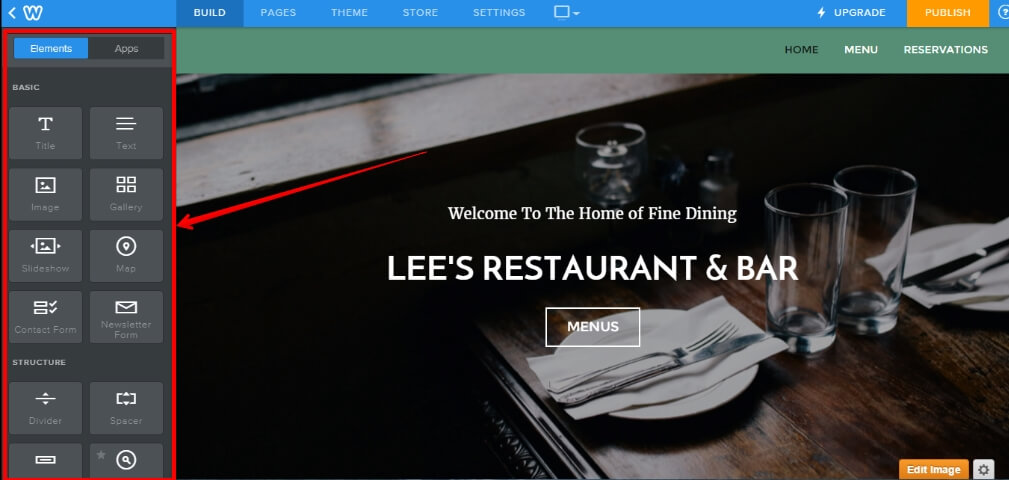 Inside the Weebly back office where you create your site