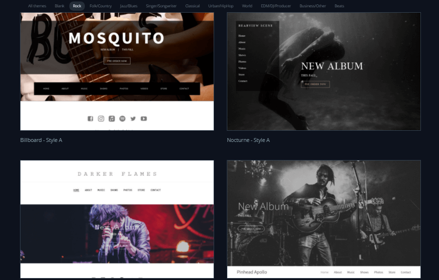 4 template designs from the rock category
